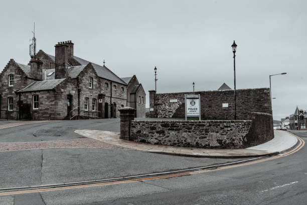 Lerwick Police Station on a cloudy rainy day, Shetland Islands.