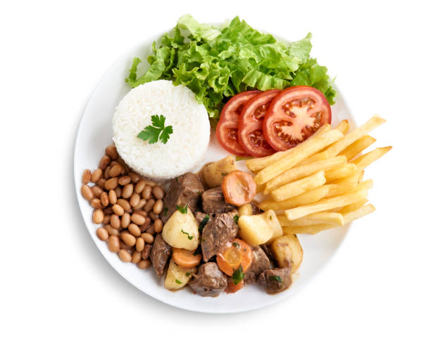 istock Beef minced executive dish with rice, beans, salad, fries seen from above 1276149067