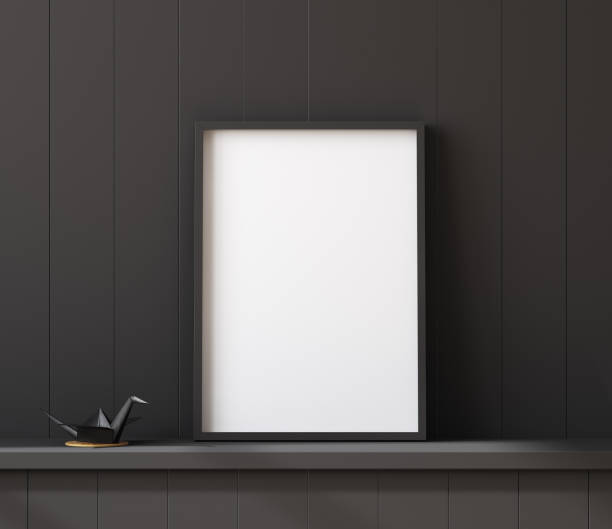 istock Mockup poster frame close up on shelf with origami 1276164960