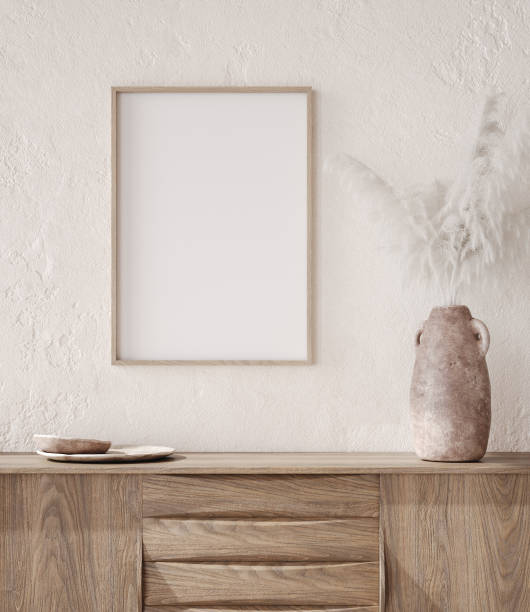 istock Mockup frame with dry plant in pot close up, nomadic style 1276165919