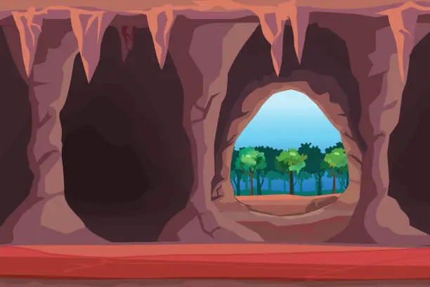 Vector illustration of Vector illustration background of the cave entrance at forest illustration