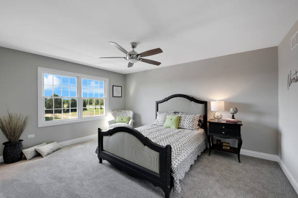 istock Gorgeous bedroom with contrasting dark and light colors 1276306867
