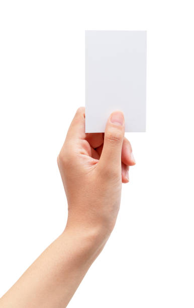 istock A woman's hand holding a plain business card on a white background 1276312830