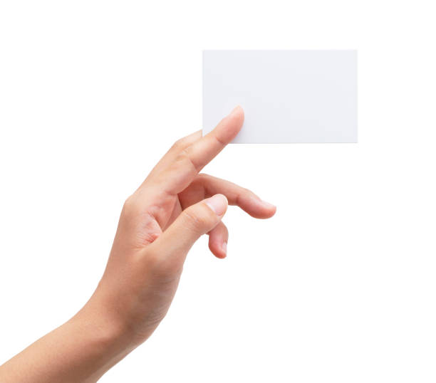 istock A woman's hand holding a plain business card on a white background 1276316029