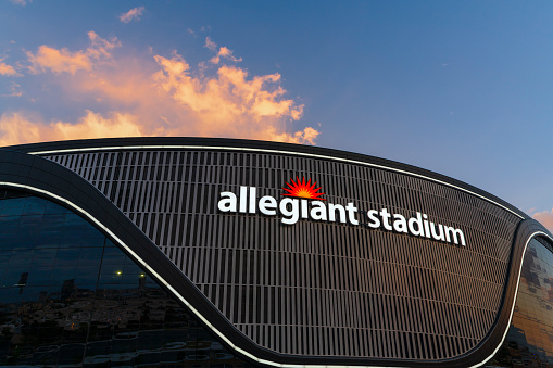 Las Vegas, Nevada, United States - August 22, 2020: New Allegiant stadium in Las Vegas Nevada USA. Opened in July 31 2020 and home to the National Football League's Las Vegas Raiders.