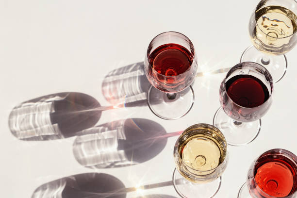 istock Set of wine in glasses. Red, rose and white wine Hard light. 1276350176