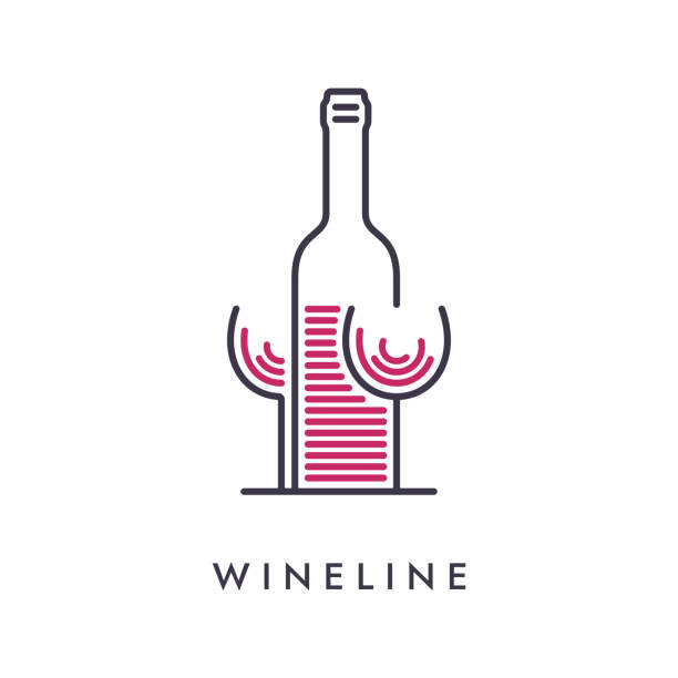 ilustrações de stock, clip art, desenhos animados e ícones de line wineglass and bottle icon - wineglass wine glass red wine