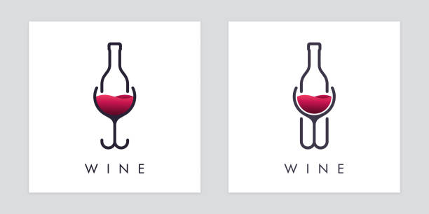ilustrações, clipart, desenhos animados e ícones de ícones de taça de vinho e garrafa entrelaçados - champagne flute wine isolated wineglass