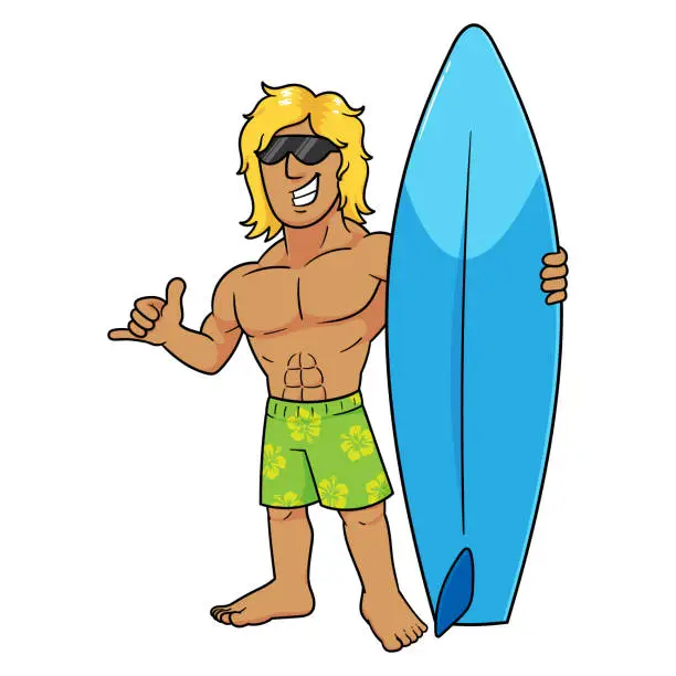Vector illustration of Cartoon Surfer Dude Character Illustration