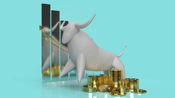 istock white stone bull on blue background for business content 3d rendering. 1276362023