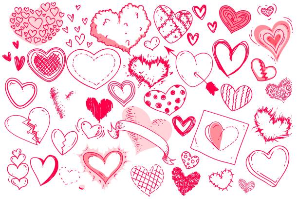 illustrazioni stock, clip art, cartoni animati e icone di tendenza di cuore doodle rosso isolato su sfondo bianco - arrow heart shape isolated on white valentines day