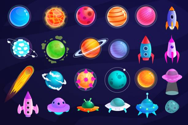 sötét háttérre szigetelt fantáziatér - szaturnusz témájú stock illusztrációk