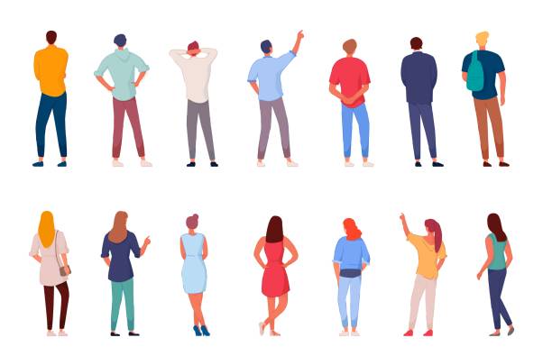 люди характер зрения со спины изолированы на белом - stand stock illustrations