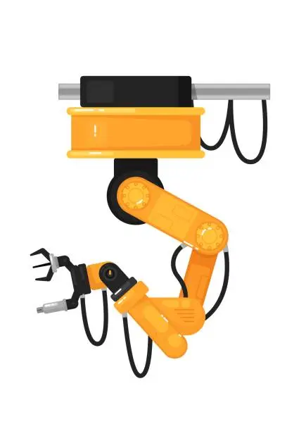 Vector illustration of Robotic arm gripper. Isolated robotic arm