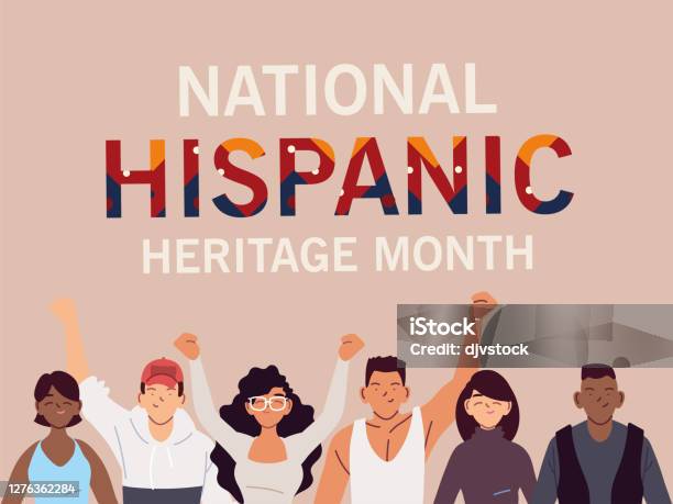 National Hispanic Heritage Month With Latin Women And Men Vector Design Stock Illustration - Download Image Now