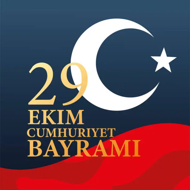 Vector illustration of 29 ekim cumhuriyet bayrami with white turkish moon with star on blue background vector design