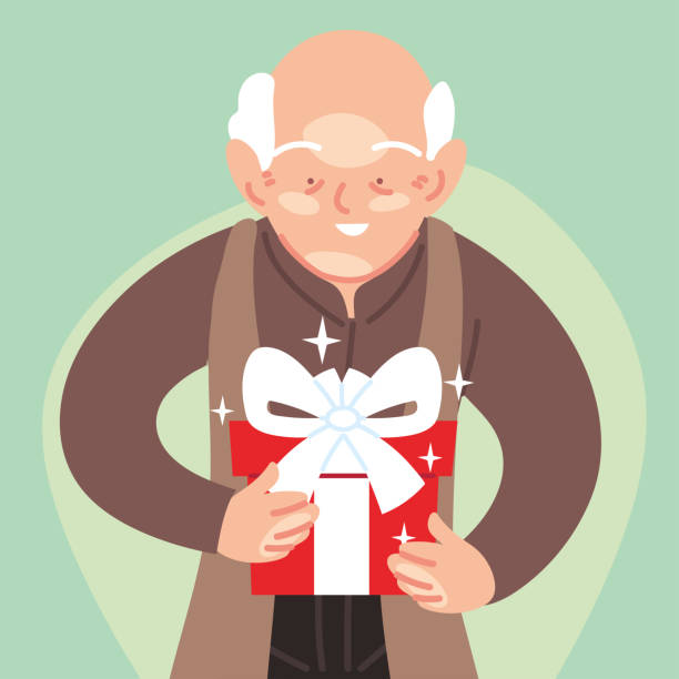 Grandfather Cartoon Opening Gift Vector Design Stock Illustration -  Download Image Now - Grandfather, Gift, Birthday - iStock