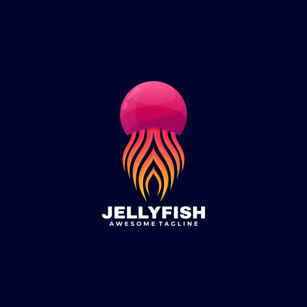 벡터 일러스트레이션 젤리 피쉬 그라데이션 컬러풀 스타일. - aquarium biology jellyfish nature stock illustrations