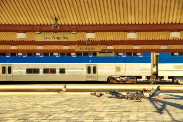Los Angeles, California, USA - June 20, 2020: Amtrak train at Los Angeles Union Station.