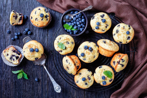 istock Blueberry muffins baked with fresh blueberries 1276370359