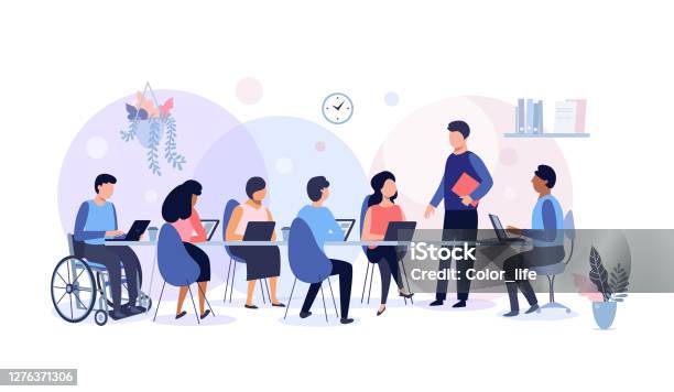 Business Meeting And Team Work Stock Illustration - Download Image Now - Meeting, Disability, Teamwork