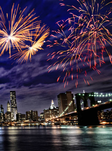 istock Fireworks on NYC Skyline and Brooklyn Bridge. 1276372859