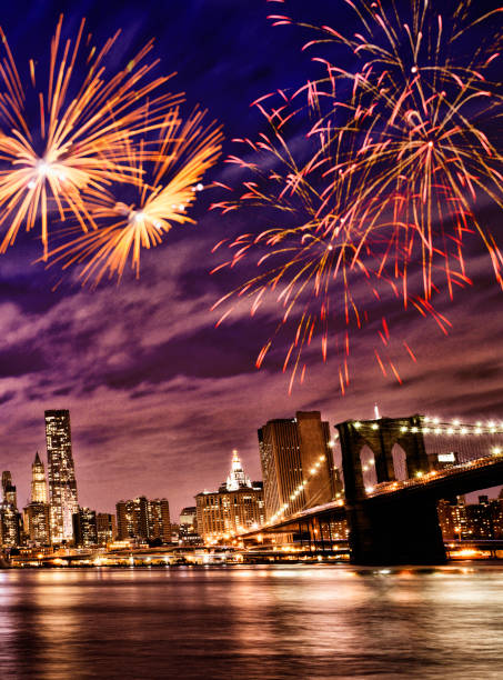 istock Fireworks on NYC Skyline and Brooklyn Bridge. 1276380154