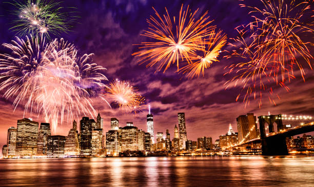 istock Fireworks on NYC Skyline and Brooklyn Bridge. 1276380162