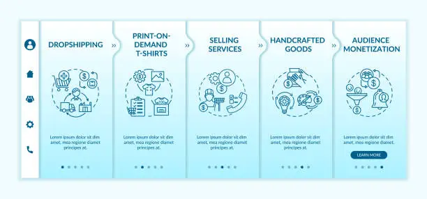 Vector illustration of Low investment business ideas onboarding vector template