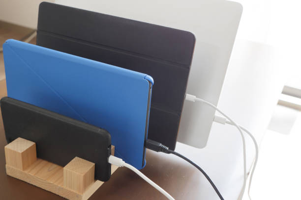 Stand your tablet, smartphone and laptop on the stand stock photo