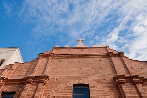 Castiglione Olona, Italy - May 6, 2023: Facade of the historic church of Santissimo Corpo di Cristo at Castiglione Olona, Varese province, Lombardy, Italy