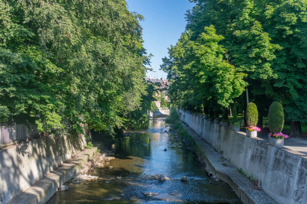 View on Biala River (The White River) in Bielsko-Biala city.