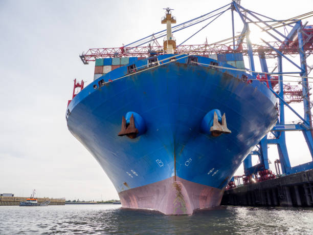 istock in port there is a huge blue container ship 1276394475