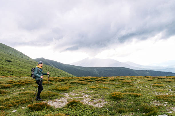 istock Backpacker guy engaged nordic walking outdoors 1276401156