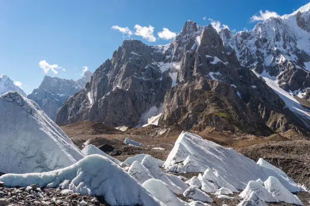 Beautiful mountains and glacier in Karakoram mountains range in K2 trekking route in north Pakistan, Asia