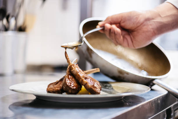 A backstage story about the preparation of an italian recipe: lamb chops. Photographs of the preparation of the lamb chops recipe by a professional chef.