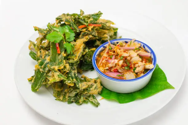 Photo of Thai food - Deep fried vegetable morning glory eat with chili dip