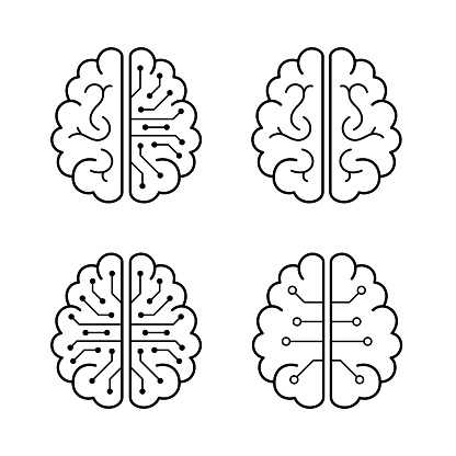 human brain and artificial intelligence concept, top view