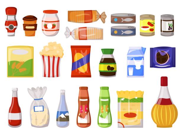 illustrations, cliparts, dessins animés et icônes de produit de grignotage placé isolé sur le fond blanc - white background cut out food choice