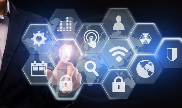istock Business Data Management. Businessman Choosing Fingerprint Icon On Digital Screen For Access 1276407420