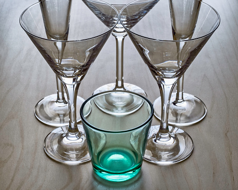 alcoholic cocktail glasses with cherry close-up with focus in the foreground