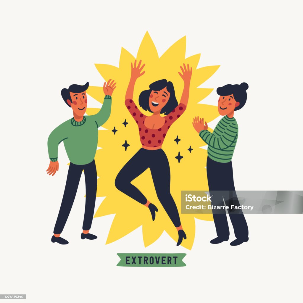 Extroverted Graphics Simple Extrovert Extraversion And Introversion Concept A Young Happy Woman In ...