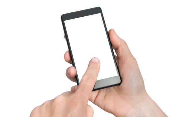 istock Mobile with blank white touch screen in hands of woman 1276420051