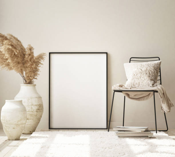 istock mock up poster frame in modern interior background, scandinavian style, 3D render 1276424130