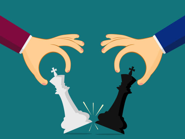 istock Businessman hold chess pieces in hands. Concept of business competition. vector 1276424261