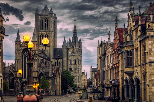 Ghent is a port city in northwest Belgium, at the confluence of the Leie and Scheldt rivers.