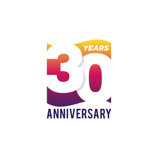 ilustrações de stock, clip art, desenhos animados e ícones de 30 years anniversary celebration vector illustration design template. gradient flag style. - 30