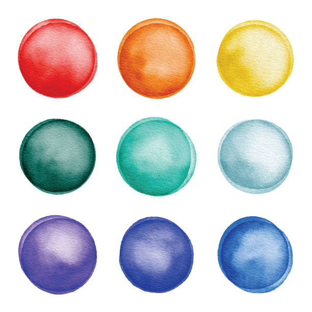 ilustrações, clipart, desenhos animados e ícones de conjunto de pontos coloridos de aquarela - illustration and painting colors purple circle