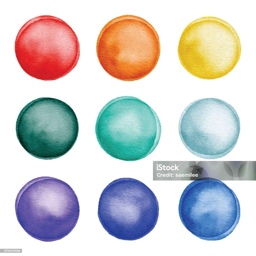 Watercolor Colorful Dots Set Vector illustration of cute Dots. Watercolor Paints stock vector