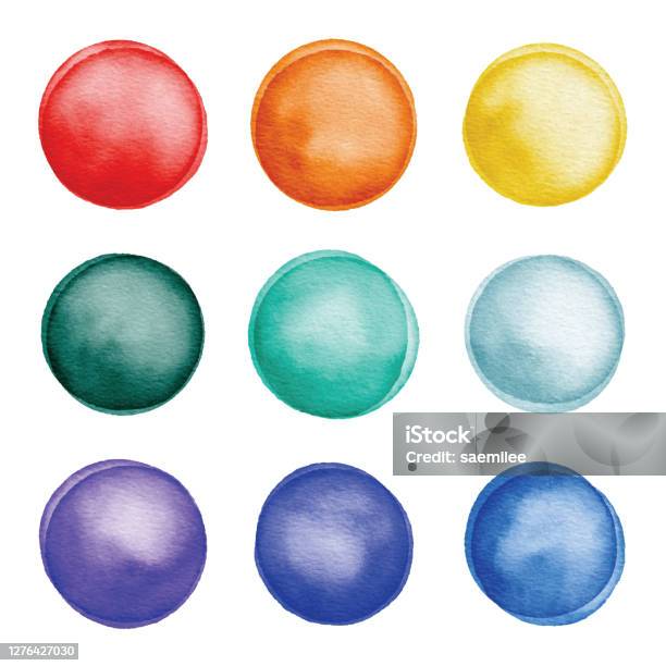 Watercolor Colorful Dots Set Stock Illustration - Download Image Now - Watercolor Paints, Watercolor Painting, Circle